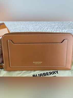 Burberry Brown Leather Zip Wallet with Exterior Card Slot